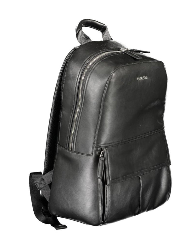 Black Polyester Men Backpack