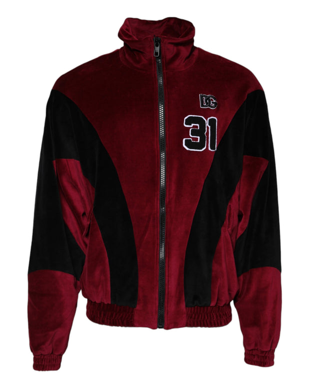 Red Black Cotton Logo FullZip Bomber Jacket