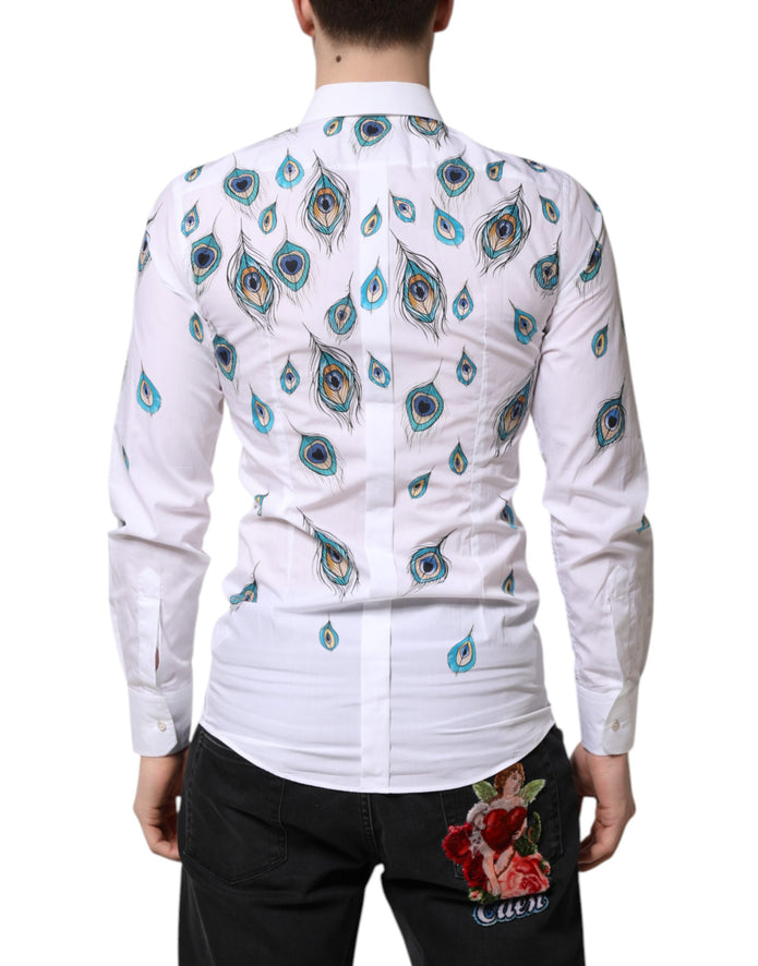 White Cotton Feather Print GOLD Dress Shirt