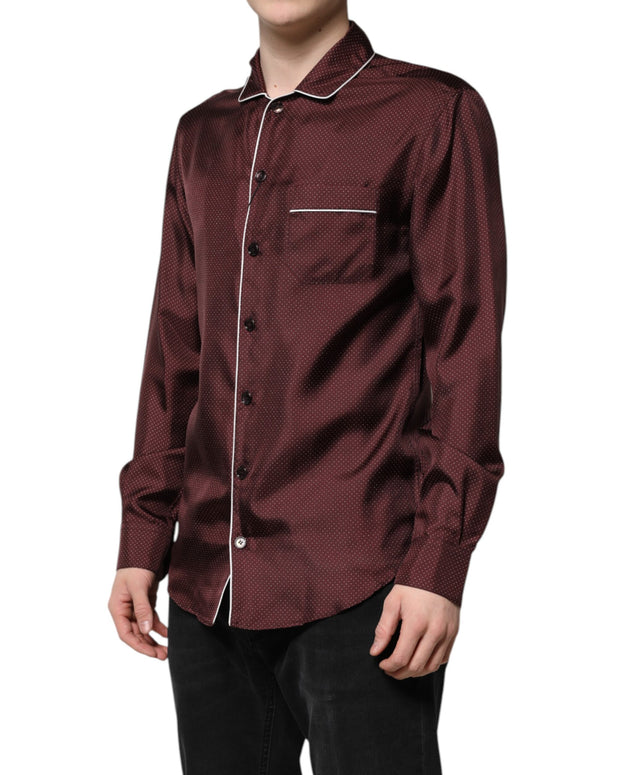 Burgundy Silk Dotted Long Sleeves Shirt