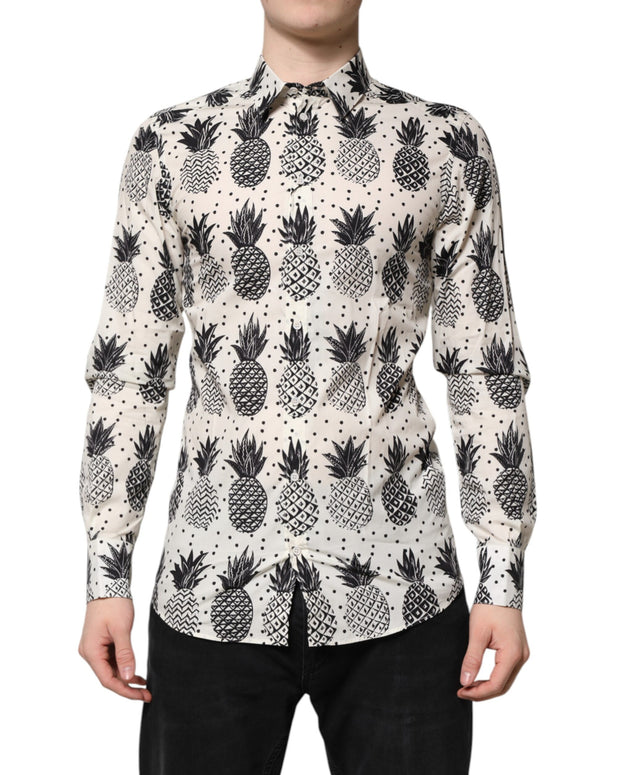 White Pineapple Print Long Sleeve GOLD Shirt