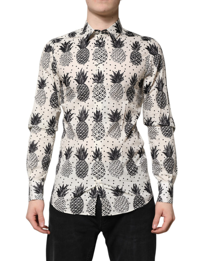 White Pineapple Print Long Sleeve GOLD Shirt