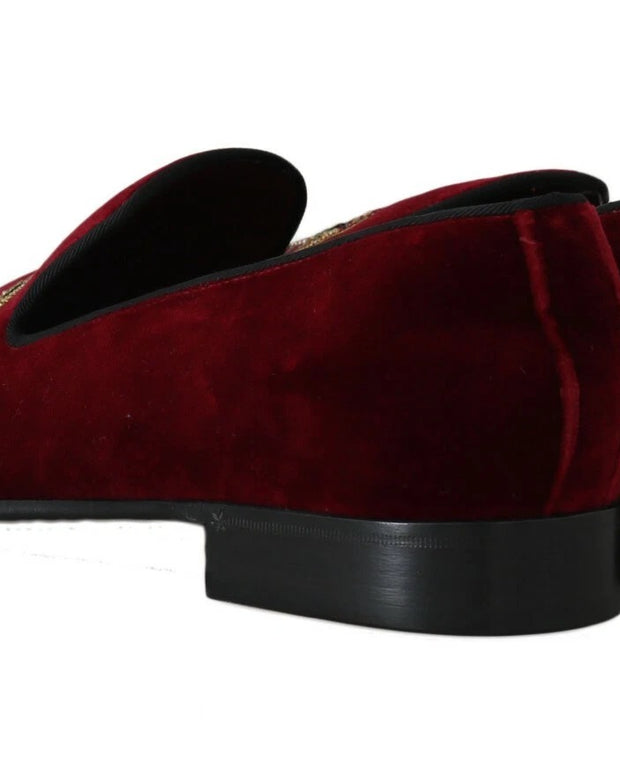 Bordeaux Velvet Loafers Gun Horseshoe Shoes
