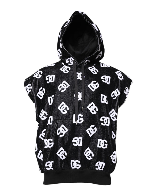 Black DG Cotton Hooded Sleeveless Sweater