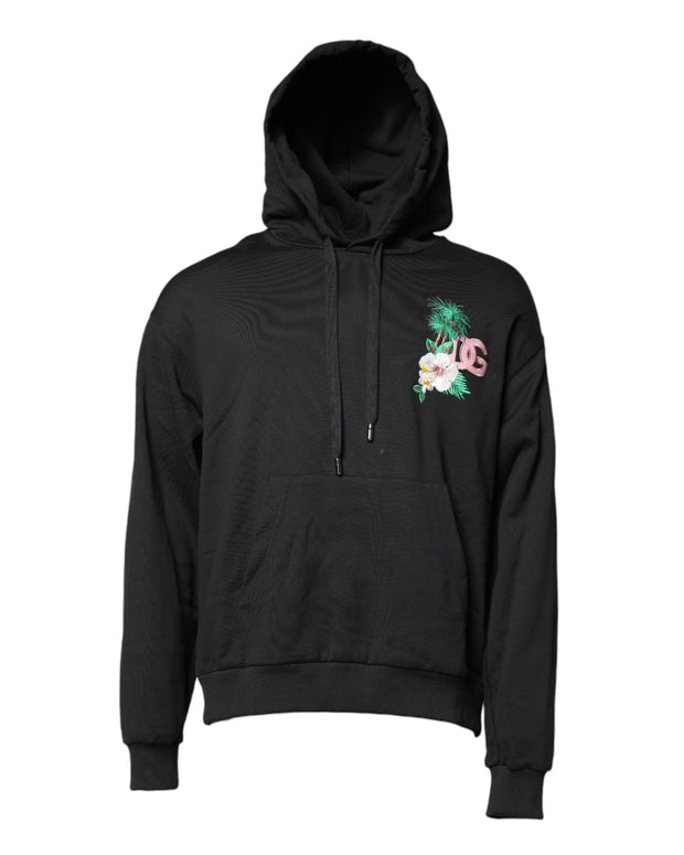 Black Embroidery Hooded Sweatshirt Sweater