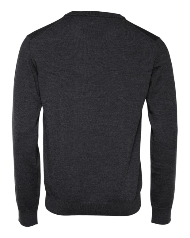 Gray Wool Logo Knitted Men Pullover Sweater