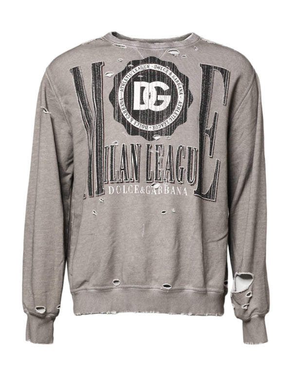 Gray Logo Print Crew Neck Pullover Sweater