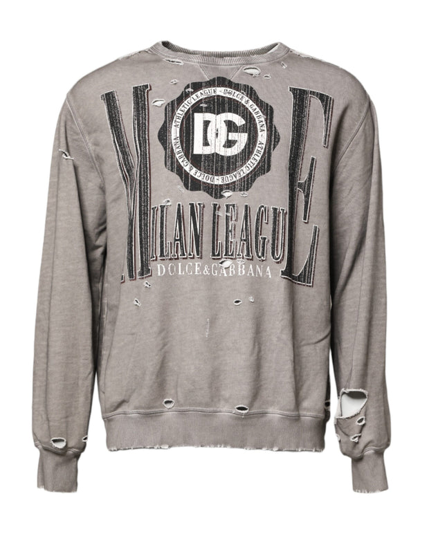 Gray Logo Print Crew Neck Pullover Sweater