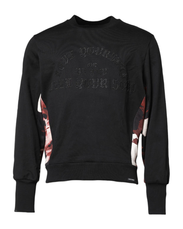 Black Embroidered Crew Neck Pullover Sweater