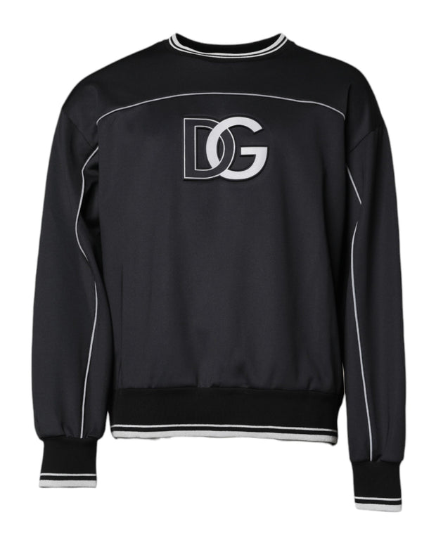 Black Logo Polyester Crew Neck Men Pullover Sweater