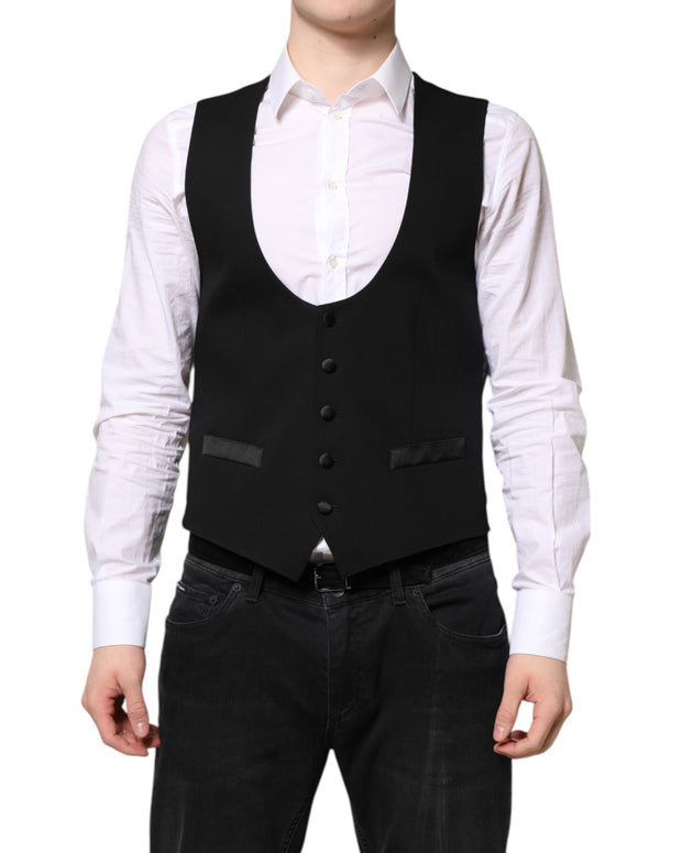 Black Wool Waistcoat Dress Formal Vest