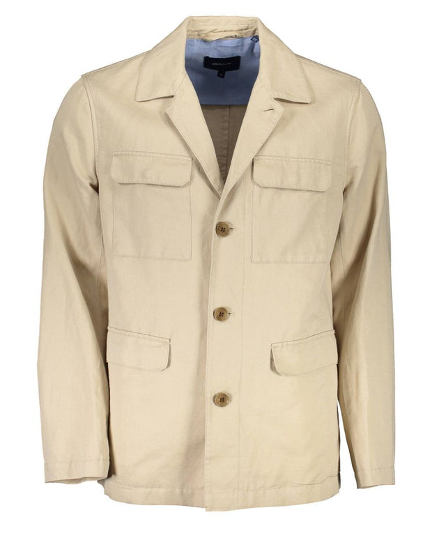 Beige Cotton Men Jacket
