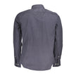 Blue Button-Down Cotton Shirt with Embroidery