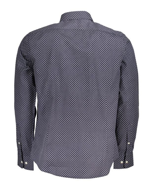 Blue Button-Down Cotton Shirt with Embroidery