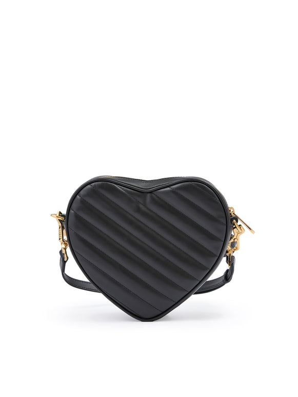 Black Leather Mini Heart Crossbody Bag
