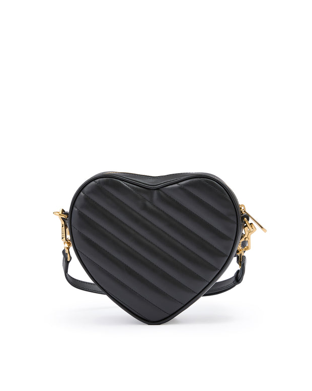 Black Leather Mini Heart Crossbody Bag