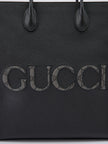 Black Leather Logo Medium Tote Bag