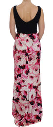 Pink Floral Print Long Maxi Sheath Dress