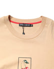 Beige Cotton Logo Print Crew Neck T-shirt