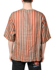 Multicolor Striped Graphic Linen Round Neck T-shirt