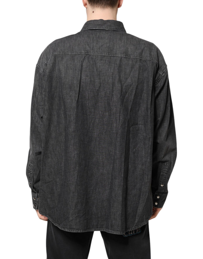 Gray Long Sleeves Button Down Denim Shirt