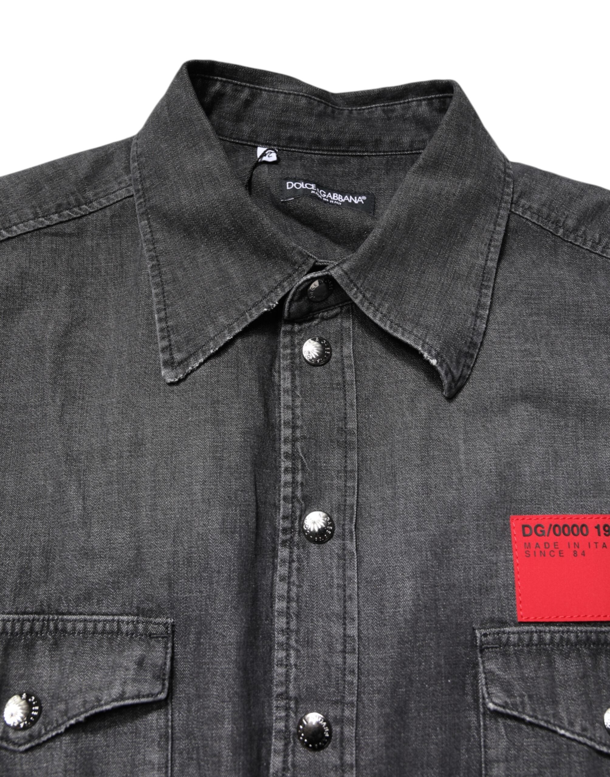 Gray Long Sleeves Button Down Denim Shirt