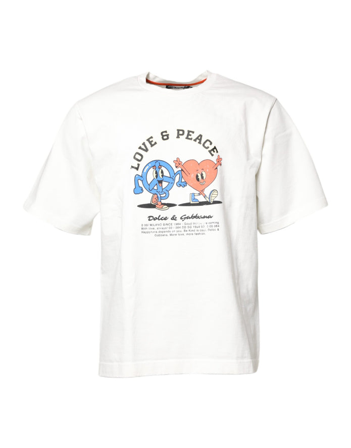 White LOVE & PEACE Print Crew Neck T-shirt