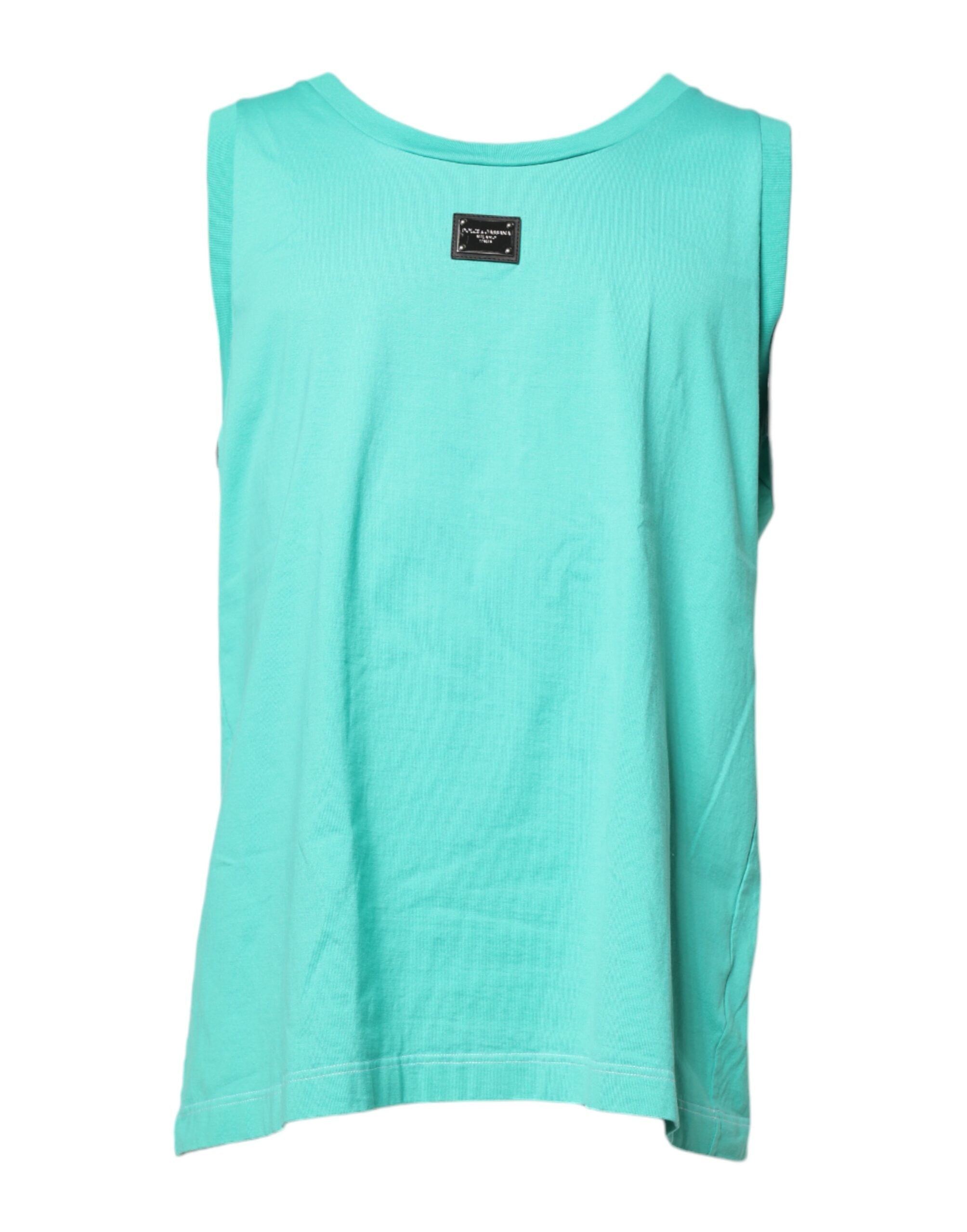 Green Sleeveless Logo Round Neck T-shirt