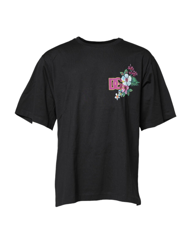 Black DG Floral Print Crew Neck T-shirt