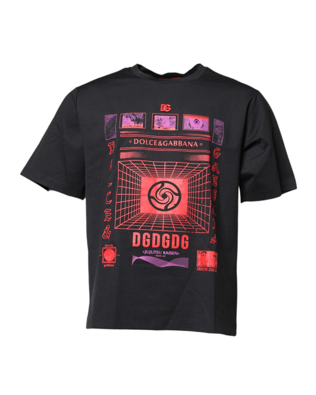 Black Cotton Graphic Print Crew Neck T-shirt