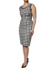 White Black Checkered Sleeveless Sheath Dress