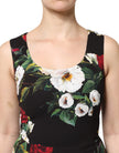 Black Floral Print Sleeveless Sheath Dress