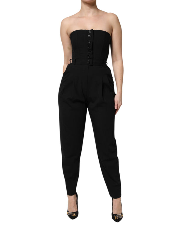 Black Wool Strapless Romper Jumpsuit Dress