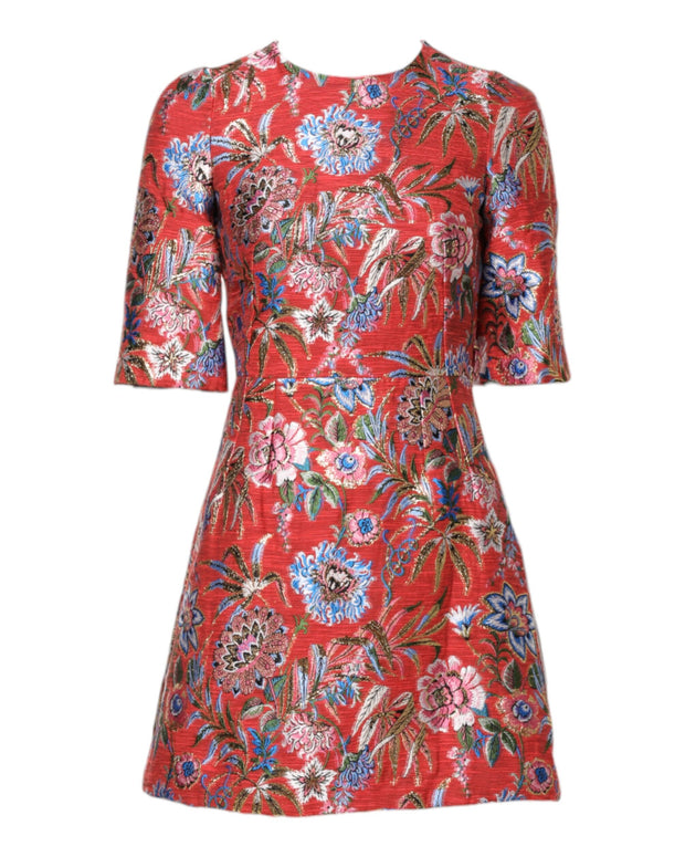 Red Floral Jacquard A-line Mini Dress