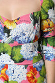 Multicolor Floral Pleated Sheath Midi  Dress