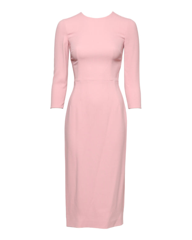Pink Viscose 3/4 Sleeves Sheath Midi Dress