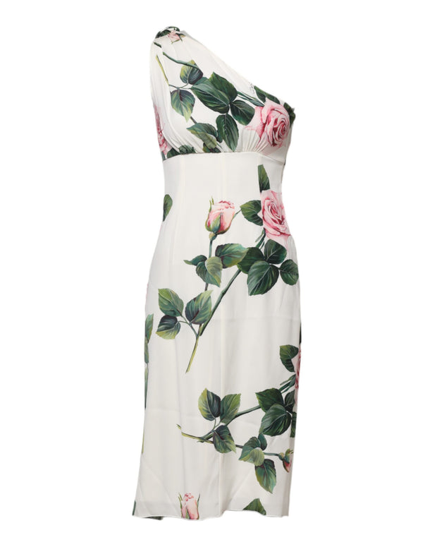 White Floral One Shoulder Sheath Midi Dress