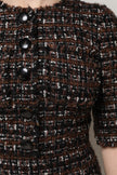 Brown Tweed Short Sleeves A-line Mini Dress