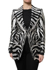 Black White Polyester Women Blazer Jacket