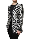 Black White Polyester Women Blazer Jacket