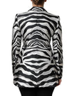 Black White Polyester Women Blazer Jacket