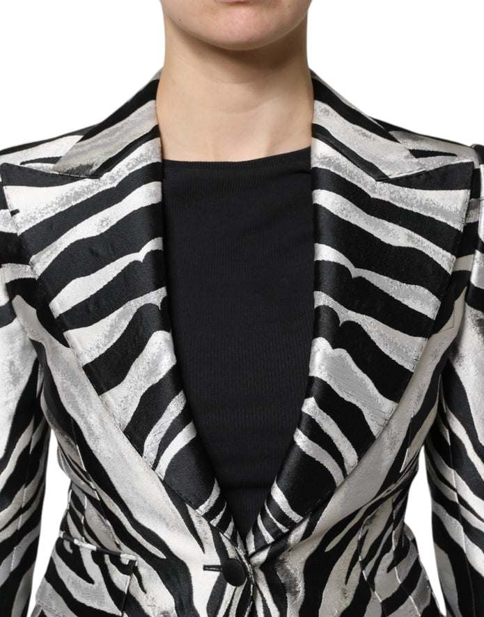 Black White Polyester Women Blazer Jacket