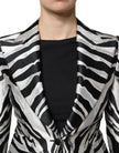 Black White Polyester Women Blazer Jacket