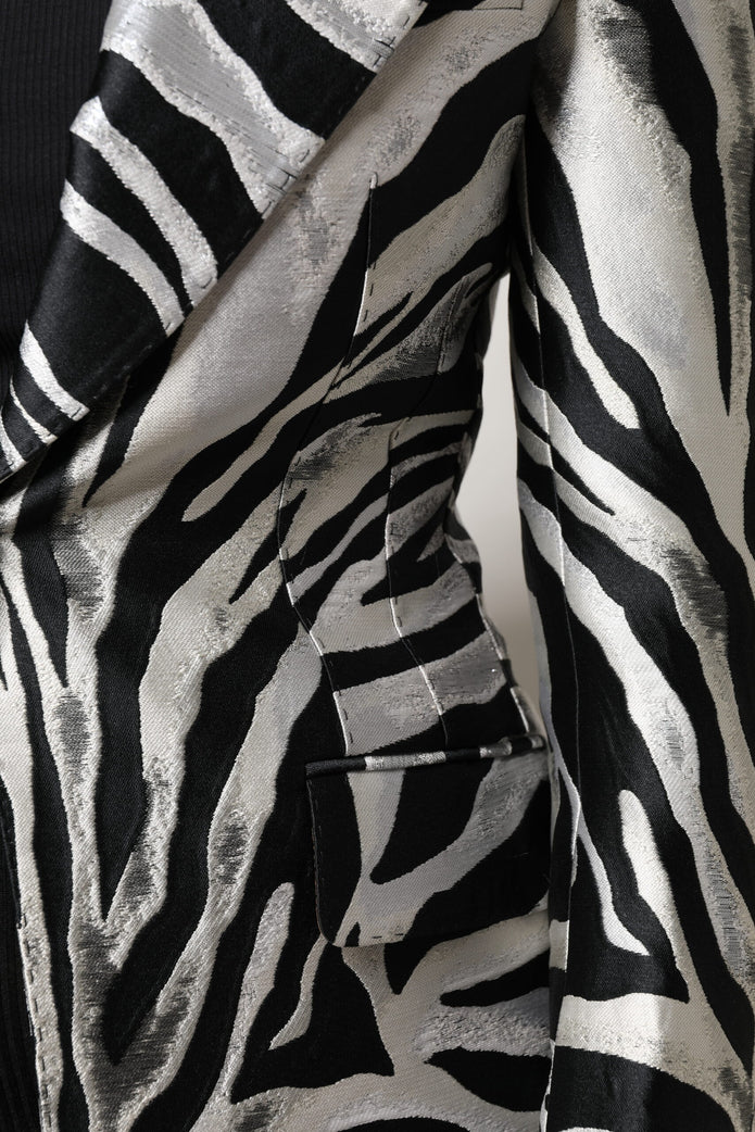 Black White Polyester Women Blazer Jacket