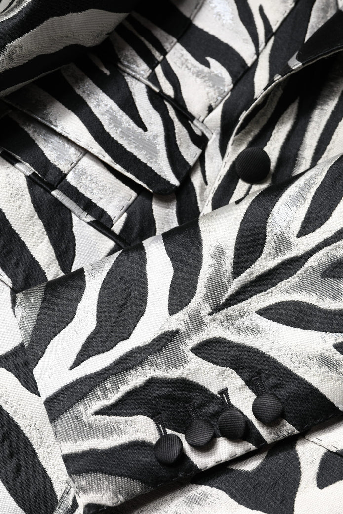 Black White Polyester Women Blazer Jacket