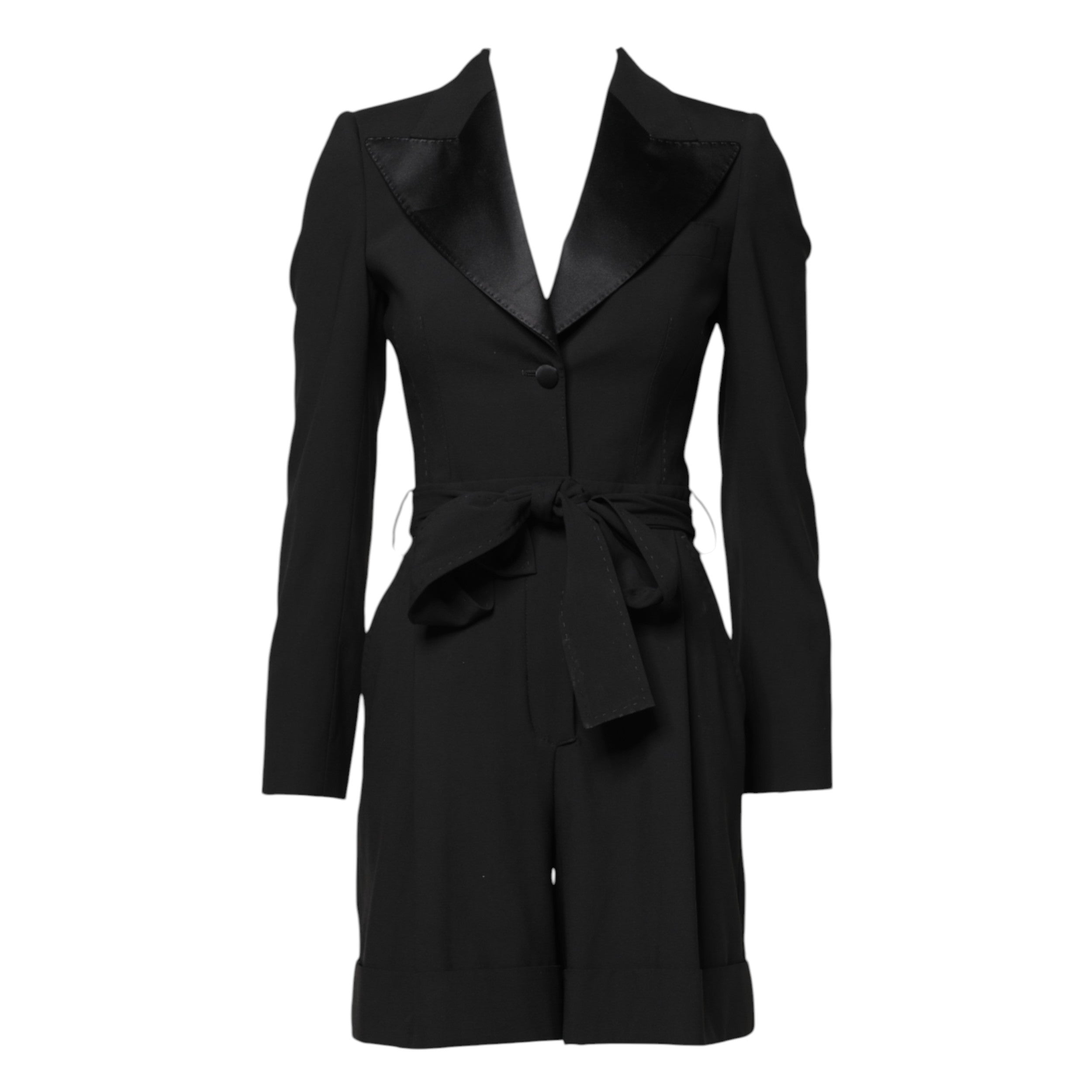 Black Wool Jumpsuit Dress Women Coat Jacket
