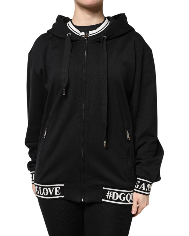 Black Cotton Hooded Full Zip Sweatshirt Sweater