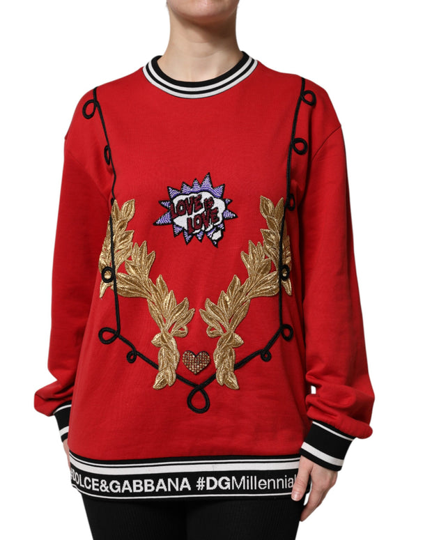 Red Cotton Queen Sequined Pullover Sweater
