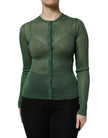 Green Polyester Long Sleeves Cardigan Sweater