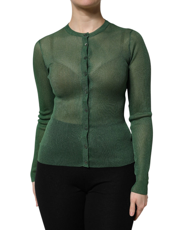 Green Polyester Long Sleeves Cardigan Sweater